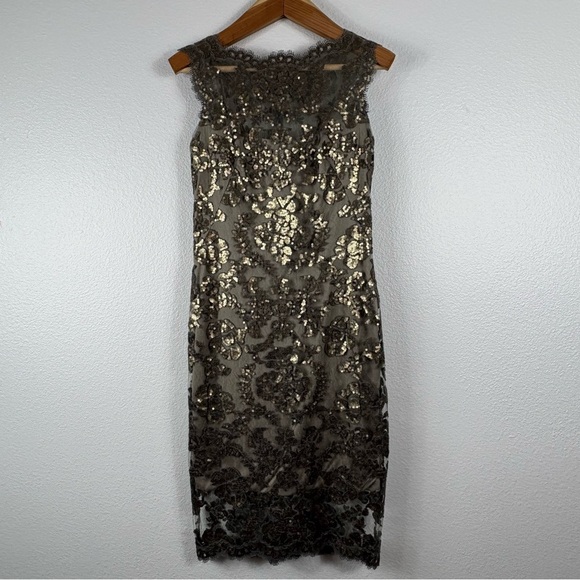 Tadashi Shoji Gold Sequin Midi Dress - Picture 2 of 11